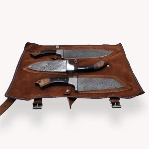 Снимка на Комплект ножове (3 броя) - ръчна изработка черен дамаск - CB 100062